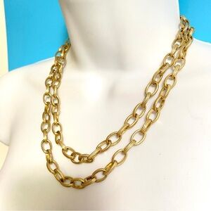 Gold Tone Double Strand Texture Link Necklace